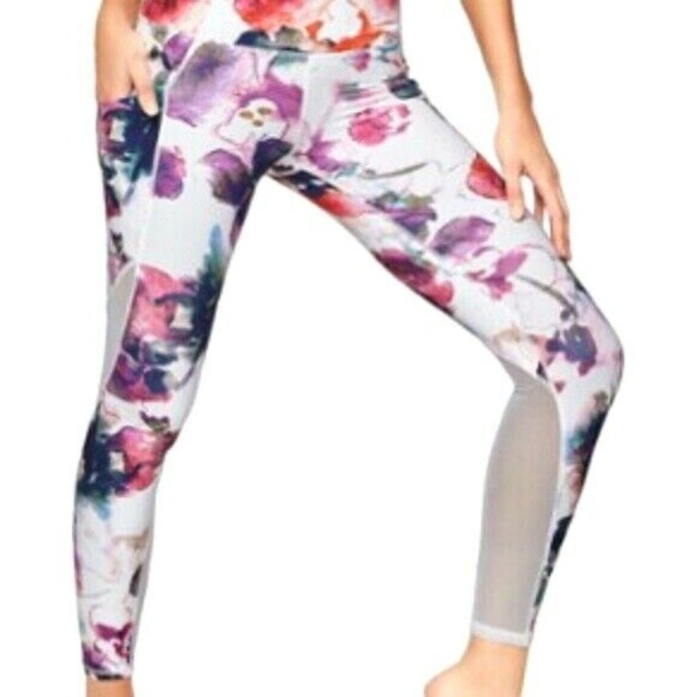 Athleta Mudra Multicolor Watercolor Floral 7/8 Leggings Pockets #325530